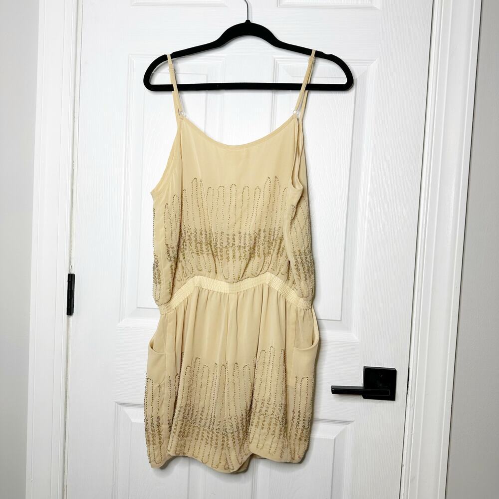 Freeway‎ Sz Large Cream Beaded Sequin Sleeveless Strappy Dressy Romper - Picture 7 of 7
